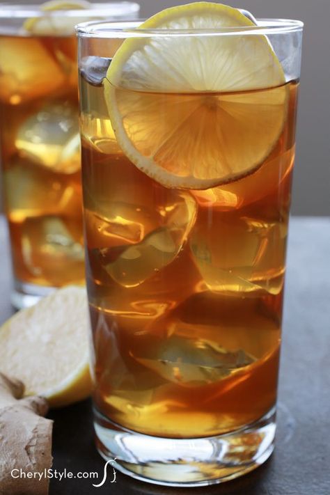 Refreshing honey ginger iced tea with lemon Benifits Of Ginger, Ginger Iced Tea Recipe, Lemon Ginger Tea Benefits, Lemon Tea Benefits, Ginger Juice Benefits, Ginger Iced Tea, Honey Lemon Tea, Ginger Lemon Tea, Ginger Tea Benefits