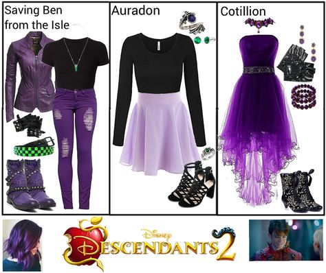 Descendants Inspired Outfit, Mal Outfits Descendants Diy, Descendants Mals Outfits, Disney Descendants Inspired Outfits, Mal Descendants Outfit Ideas, Descendants Inspired Outfits Mal, Descendants Clothes Inspired Outfits, Descendants Dresses, Mal Inspired Outfit