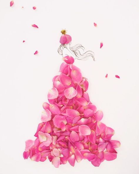 Japanese Artist Completes Fashion Illustrations With Flower Petals Flower Dress Art, Wilted Flowers, Flower Petal Art, Japanese Wedding, Unique Drawings, Color Pencil Art, Japanese Artists, Creative Sketches, Flower Petals