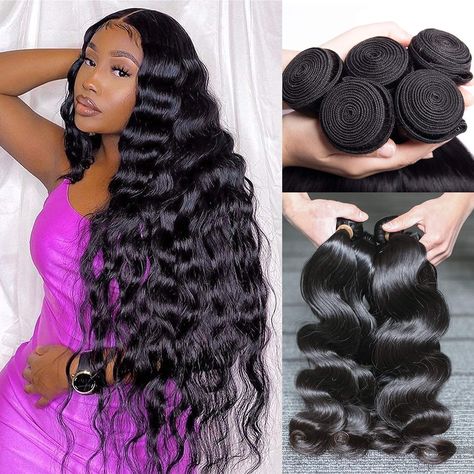 Aelinsi Brazilian Body Wave Bundles (30 28 26 24 inch ) Human Hair 4 Bundles 10A Grade Unprocessed Human Hair Weave Extensions 100% Brazilian Virgin Human Hair Body Wave Bundles 400g Natural Color for Black Women Brazilian Human Hair Weave, Body Wave Bundles, Brazilian Body Wave Hair, Hair Bundle Deals, Remy Human Hair Weave, Weave Extensions, Long Hair Extensions, Sales Promotion, Human Hair Bundles