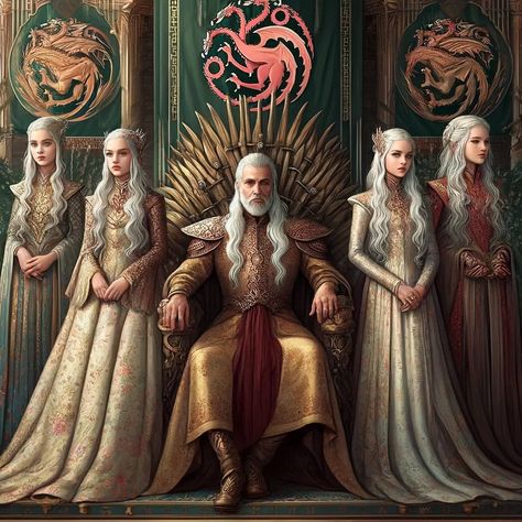 GOT | ASOIAF | HOUSE OF THE DRAGON | TV | Jaehaerys The Wise and his Daughters 👑 Art Imagined by Me 🔥| Follow and join the House of fire and blood ~Follow @firebloodanddragons… | Instagram Jaehaerys Targaryen Art, House Of The Dragon Art, Targaryen Dynasty, Got Art, Twin Star Exorcist, Wonder Woman Cosplay, Fire And Blood, Targaryen Art, Asoiaf Art