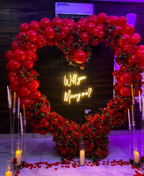 Blessing Said Yes! —— Decor @partybydearkefty Balloons @partyshoppersng Marry Me Backdrop, Proposal Decoration, Balloon Proposal, Red Events, Backdrop Inspiration, Cute Proposal Ideas, Proposal Party, Engagement Balloons, Engagement Proposal