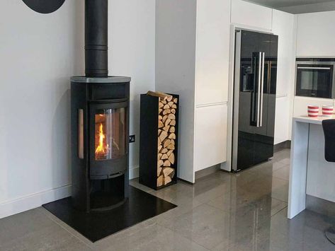 Woodburner Without Chimney, Wood Burner No Chimney, Wood Burner In Kitchen, Log Burner In New Build House, Kitchen With Log Burner, Log Burner Kitchen Diner, Log Burner Dining Room, Log Burner In Kitchen, Log Burner Installation