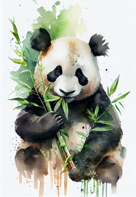 Aggrogoth Tattoo, Panda Artwork, Panda Painting, Watercolor Paintings Of Animals, Animals Watercolor, Animal Portraits Art, Panda Art, 수채화 그림, Watercolor Art Lessons