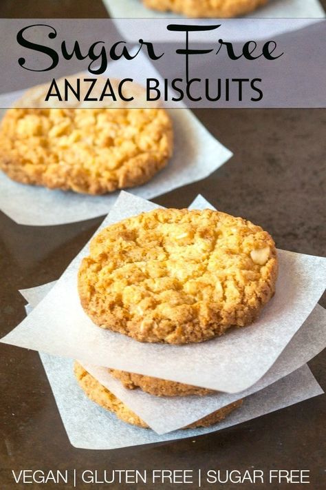 Sugar Free Anzac Biscuits Oil Biscuits, Australian Cookies, Sugar Free Biscuits, Anzac Cookies, Healthy Biscuits, Healthy Cakes, Anzac Biscuits, Low Carb Low Fat Recipes, Boiled Egg Diet Plan