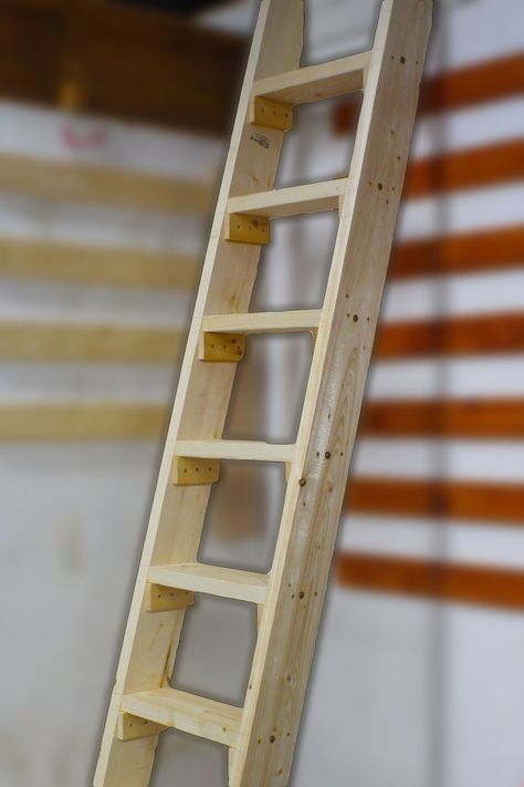 Simple DIY Loft Ladder Playhouse Loft Ladder, Diy Wooden Ladder How To Build, How To Build A Ladder For A Loft, Diy Ladder For Playhouse, Ladder Diy How To Build, How To Make A Ladder, Diy Loft Ladder How To Build, Closet Ladder Ideas, Wood Ladder Ideas