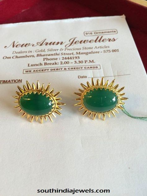 Gold Emerald Stud Temple Jewelry Emerald Earrings As Gift, Green Emerald Temple Jewelry Earrings, Emerald Studs, Emerald Studs Indian, Emerald Green Earrings Studs, Diamond Earrings Indian, Heart Shaped Diamond Necklace, Beaded Wedding Jewelry, Ruby Jewelry Necklaces