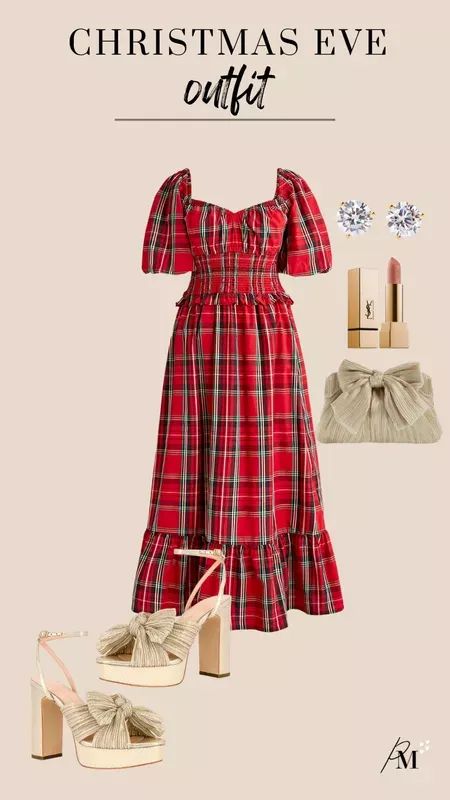 Perfect outfit for Christmas Eve smocked puff sleeve dress loeffler randall platform Christmas Eve Dress, Christmas Eve Outfit, Outfit For Christmas, Christmas Eve Service, Dress For Christmas, Teen Dress, Eve Dresses, Eve Outfit, Puff Sleeve Dress