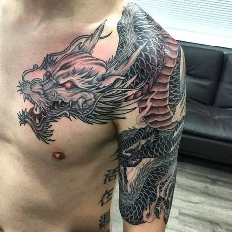 Dragon Tattoo Shoulder, Dragon Tattoo Chest, Dragon Tattoo Arm, Dragon Head Tattoo, Asian Dragon Tattoo, Dragons Tattoo, Chris Garver, Dragon Tattoos For Men, Dragon Sleeve