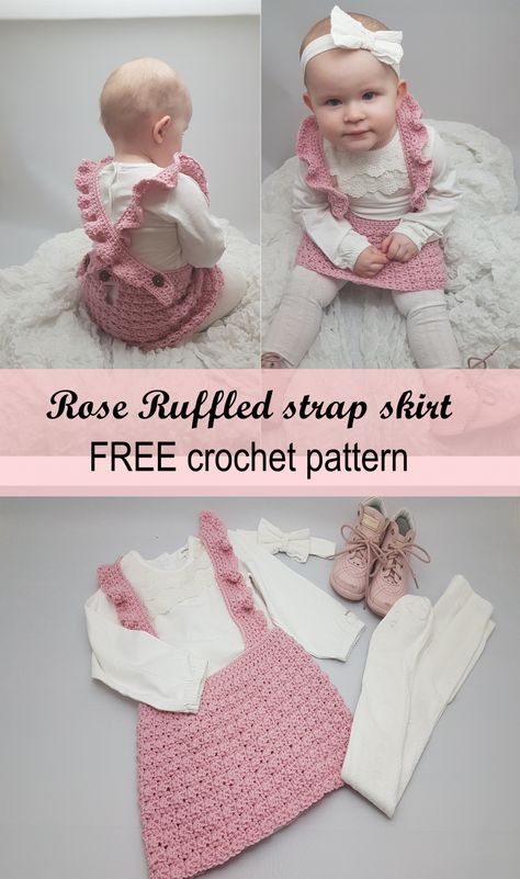 Crochet Baby Dress Free Pattern, Crochet Baby Girl Dress, Crochet Baby Dress Pattern, Strap Skirt, Pull Bebe, Crochet Ruffle, Crochet Baby Girl, Baby Skirt, Crochet Girls