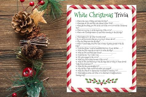 Printable White Christmas Movie Trivia, Christmas Party Game, Ugly Sweater Christmas Party by LifeandGlitter on Etsy Ugly Sweater Party Games, Movie Trivia Games, Christmas Movie Trivia, White Christmas Movie, Christmas Trivia Games, Home Alone Christmas, Movie Trivia, It's A Wonderful Life, Christmas Trivia