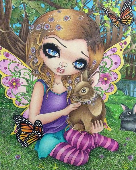 ‘Spring Fairy’, from Jasmine Becket-Griffith, Patreon only colouring line art page. Coloured with prismacolor, Holbein and polychromos… colored by Sallyann Elias @ instagram Jasmine Becket Griffith, Spring Fairy, Amy Brown, Psy Art, Big Eyes Art, Gothic Fairy, 8x10 Art Prints, Big Art, Spring Art