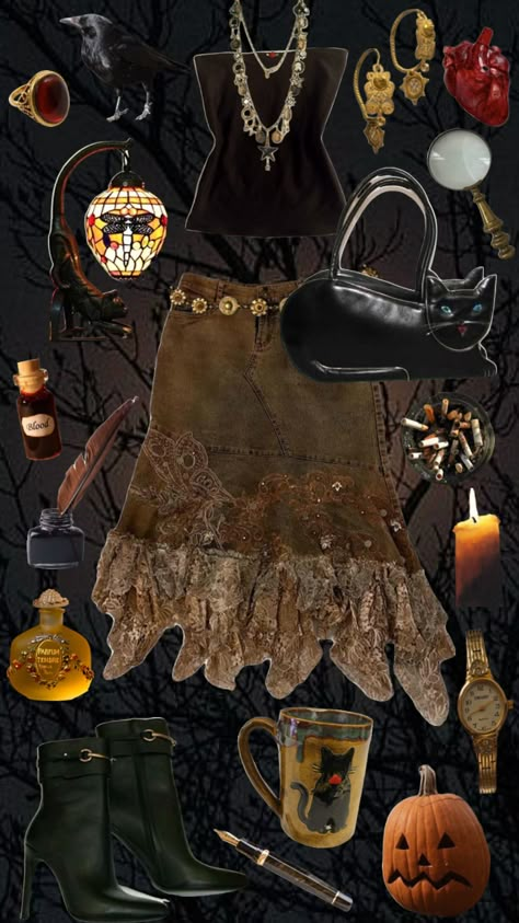 #outfitinspo #vintage #halloween January Witch, Earthy Goth, Witch Aesthetic Outfit, Nana Clothes, Gilmore Girls Seasons, Grunge Fairycore, Downtown Outfits, Earthy Outfits, Thrift Inspo