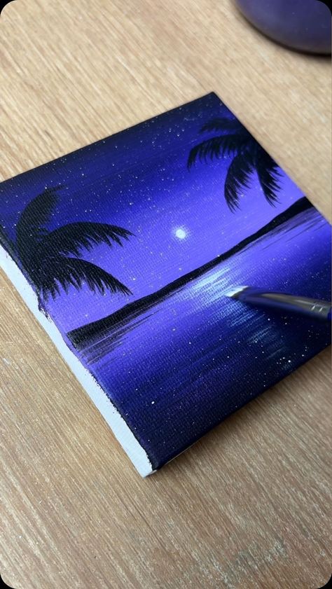 Instagram Aesthetic Forest Painting, Sky Painting Ideas, Sunset Ideas, Galaxy Painting Acrylic, Acrylic Painting Landscape, Diy Canvas Art Easy, Canvas Art Painting Abstract, Cute Easy Paintings, Landscape Acrylic Painting