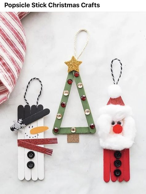 Popsicle Stick Christmas Ornaments, Stick Christmas Ornaments, Popsicle Stick Christmas Crafts, Christmas Crafts Snowman, Diy Snowman Decorations, Diy Snowman Ornaments, Diy Schneemann, Snowman Crafts Diy, Christmas Crafts To Sell