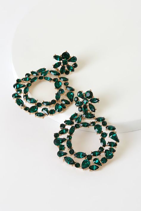 Emerald Green Earrings, Earrings Aesthetic, Fancy Earrings, Crystal Stones, Emerald Earrings, Green Earrings, Girly Jewelry, Accessories Jewelry Earrings, Circle Earrings