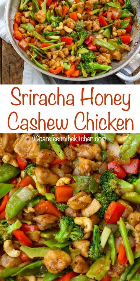 Honey Sriracha Chicken Stir Fry, Chicken And Cashew, Chicken Cashew Stir Fry, Wok Recipes, Sweet And Spicy Sauce, Cashew Chicken, Chinese Dishes, Asian Cooking, Poultry Recipes