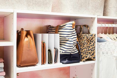 Storing Purses, Purse Storage Ideas, Store Purses, Clutch Organization, Simple Purse, Corkboard Ideas Decor, Cube Storage Unit, Purse Storage, Clothes Organizer