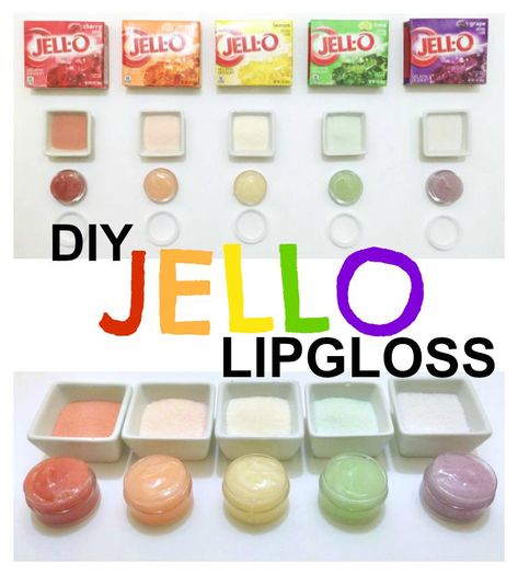 Recipe to make some super easy and delicious tasting JELLO Lip Gloss! Diy Jello, Lip Gloss Tutorial, Lip Gloss Recipe, Gloss Diy, Diy Lip Balm Recipes, Stampin Up Anleitung, Lip Gloss Containers, Homemade Moisturizer, Lip Balm Recipes