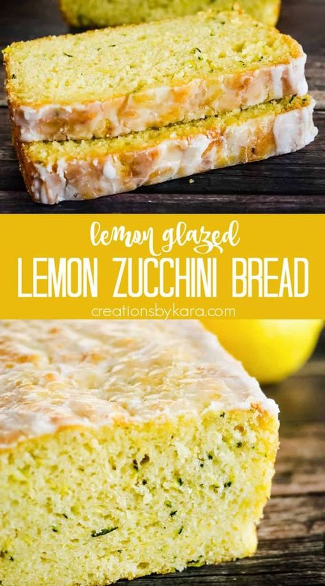 Glazed Lemon Zucchini Bread - This sweet & tangy zucchini bread is one of the tastiest quick breads you will ever try! The simple glaze takes it over the top. You can enjoy it any time of day! #lemonzucchinibread #lemonglaze #zucchinibread #lemonbread #quickbread #zucchinirecipe -from Creations by Kara Glazed Lemon Zucchini Bread Recipe, Lemon Zucchini Bread, Dinner Party Dishes, Viral Food, Summer Zucchini, Lemon Zucchini, Pane Dolce, Food Fusion, Lemon Bread