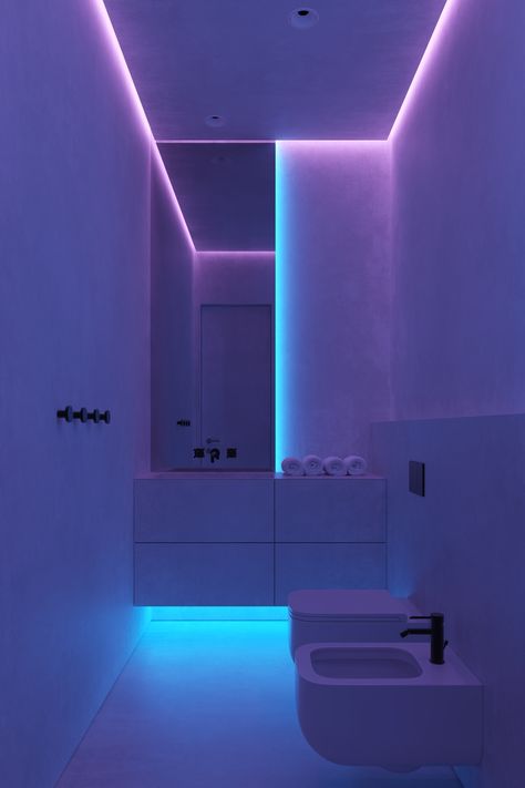 ak3h on Behance Futuristic Bathroom Design, Futuristic Home Interior, Cinema Interior, Vaporwave Room, Cyberpunk Interior, Airstream Interior, White Interior Design, Bathroom Design Decor, Minimalist House Design