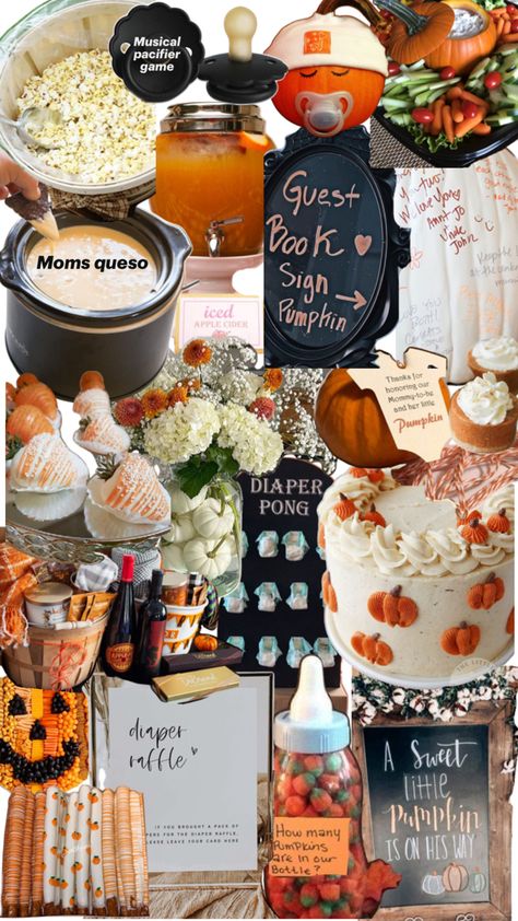 A Fall baby shower vision board idea I created Simple Fall Baby Shower Ideas, October Baby Shower Food Ideas, Fall Themed Baby Shower Decorations, Harvest Baby Shower Ideas, Outdoor Fall Baby Shower Ideas, October Baby Shower Ideas Neutral, Fall Baby Shower Drinks Ideas, October Boy Baby Shower Ideas, Baby Shower November