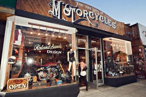 A look behind the scenes at one of Los Angeles' top custom motorcycle shops, For The Love Of Motorcycles. Custom Motorcycle Shop, Motorcycle Workshop, Motorcycle Store, Motorcycle Shop, Bike Exif, Motorcycle Garage, Bike Shed, Rodeo Drive, Showroom Design