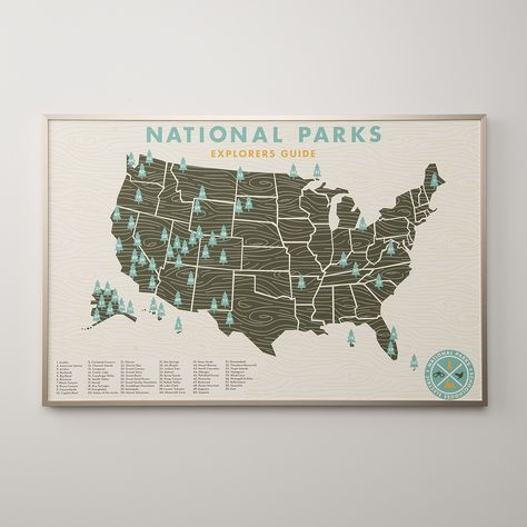 National Parks Map | Wall Artwork | Schoolhouse Electric Supply & Co. Us National Parks Map, Schoolhouse Electric, Unique Gifts For Dad, National Parks Map, Us National Parks, Art Accessories, Boy Room, The United States, Chihuahua