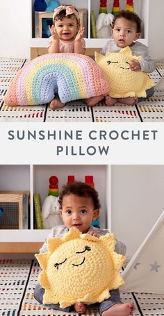 Sunshine Crochet Pillow - Free Pattern | Beautiful Skills - Crochet Knitting Quilting | Bloglovin’ Sun Pillow, Crochet Nursery Decor, Pillow Crochet Pattern, Bernat Baby Blanket Yarn, Baby Pillow Case, Bernat Baby Blanket, Crochet Nursery, Pillow Crochet, Pillow Embroidery