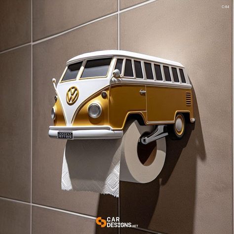 VW Bus Toilet Paper Holder: A Must-Have for Any Bathroom | CarDesigns.net Vw Bus Art, Crazy Bathroom, Crazy Bathrooms, Vintage Volkswagen Bus, Iconic Aesthetic, Vw Ideas, Bus Art, Bathroom Stuff, Car Part Furniture