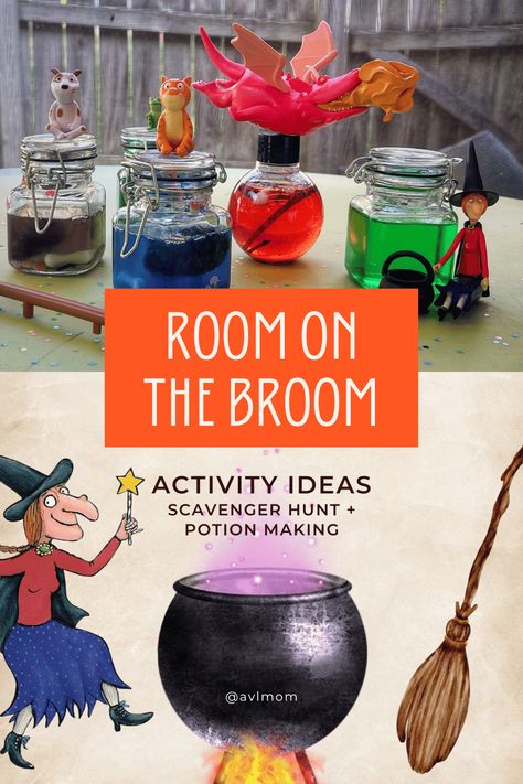 Using Room on the Broom as inspiration, let's go on a scavenger hunt to gather items for potion! A fun activity for Halloween to do with kiddos. Step by step instructions to create Room on the Broom potion. Room On The Broom Wand Craft, Bubble Cauldron Craft, Room In The Broom Activities, Room On The Broom Stem Activity, Room On Broom Activities, Room On A Broom Activities, Room On The Broom Party Ideas, Room On The Broom Activities Eyfs, Room On The Broom Pumpkin