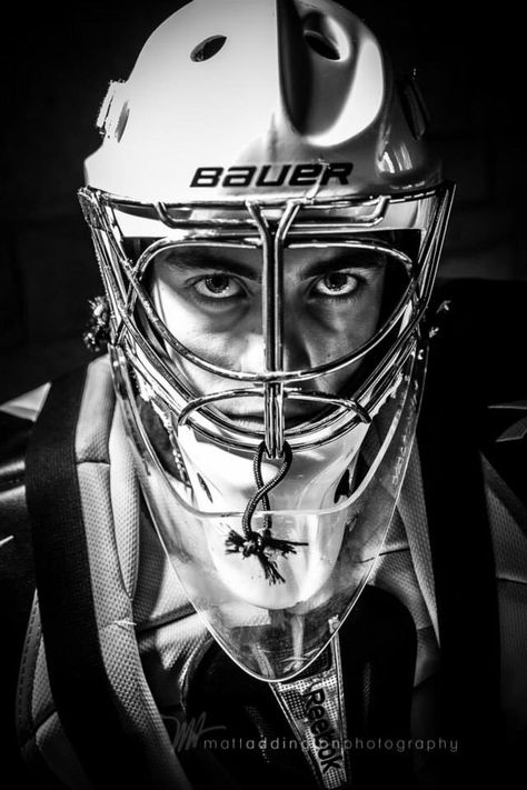 #sports #athlete #hockey #goalie Hockey Goalie Senior Pictures, Hockey Goalie Aesthetic, Hockey Portraits, Hockey Senior Pictures, Hockey Photography, Hockey Shot, Hockey Photos, Senior Year Pictures, Hockey Design