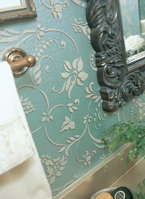 possible stencil for door panel Floral Wall Stencil, Accent Wall Stencil, Royal Design Studio Stencil, Wall Stencil Patterns, Damask Stencil, Stencil Painting On Walls, Diy Wand, Stencil Projects, Stenciled Floor