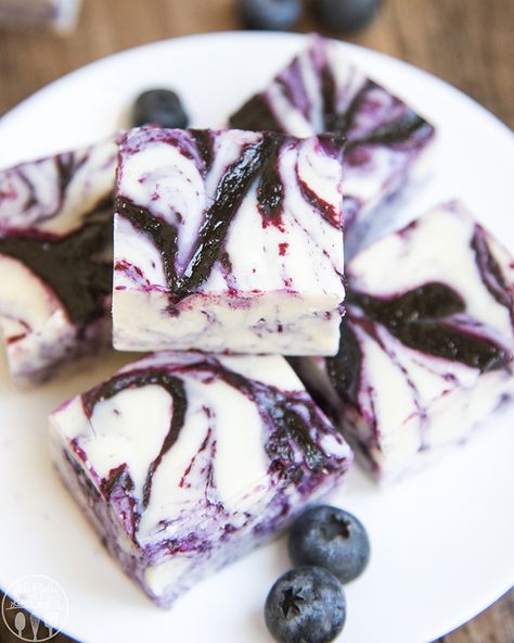 Blueberries and Cream Fudge – Like Mother, Like Daughter Blueberries And Cream, Cream Fudge, Homemade Fudge Recipes, White Chocolate Fudge, Christmas Fudge, Fudge Recipes Easy, Blueberry Sauce, Homemade Fudge, Candy Recipes Homemade