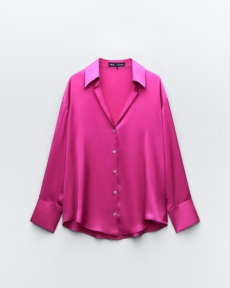 Z A R A SATIN SHIRT Color: Pink Price: 3,000 Sizes: S,M,L Pink Satin Shirt, Classy Fits, Color Blocking Outfits, Elegant Outfit Classy, Draping Fashion, Future Outfit, Fashion Capsule, Cardigan Sweater Jacket, Satin Shirt