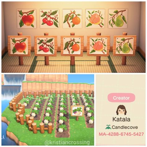 Kristian Kenneth on Instagram: “The detailing in these fruit signs is the best I've seen so far. 🍑🍒🍎🍐 There is also one for turninps. Designed by katalaambrin on twitter.…” Animal Crossing Qr Codes, Nintendo Switch Animal Crossing, Motif Acnl, Animal Crossing 3ds, Fruit Animals, Ac New Leaf, Animal Crossing Guide, Acnh Design, Acnh Designs