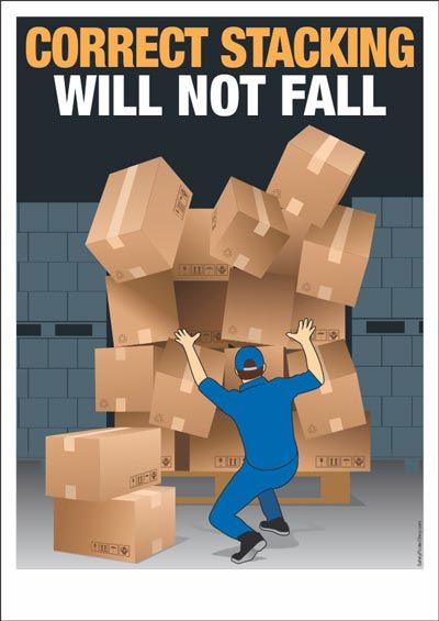 Correct Stacking Will Not Fall Factory Safety Posters, Warehouse Safety Posters, Safety Posters Workplace Ideas, Workplace Safety Slogans, Warehouse Safety, Office Safety, Health And Safety Poster, Safety Slogans, Business Mistakes