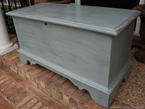 Renewed Cedar Chest I am SO DOING THIS with mine.  I have this exact chest... now I know what to do! Hope Chest Makeover, Cedar Chest Redo, Painted Cedar Chest, Lane Cedar Chest, Chest Makeover, Chest Ideas, Gray Chalk Paint, Chalk Paint Projects, Painted Chest