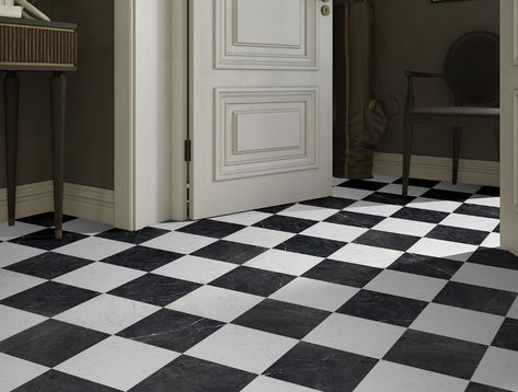 Classica - Terratinta Group Black And White Chequered Floor, Black And White Square Tile Bathroom, Black And White Tiled Floor, Black And White Tiles Hallway, Black And White Tile Bathroom Floor, Checkered Marble Floor, Black And White Checkered Tile, Black And White Floor Tiles, Limestone Bathroom Floor