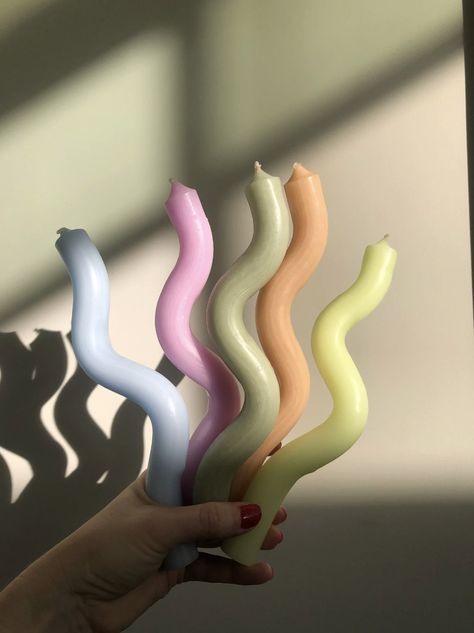 Diy Bendy Candles, Wiggly Candles, Curly Candles, Bendy Candles Aesthetic, Bendy Candle, Colours Aesthetic, Fun Candles, Colourful Candles, Funky Candles