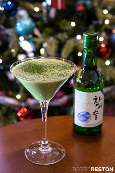 Matcha Shochu Eggnog / Green Tea / Soju / Vodka || Modern Reston Soju Christmas Drink, Christmas Cocktails Eggnog, Soju Mixed Drinks Recipe, Eggnog Cocktails, Korean Drinks Aesthetic Soju, Korean Soju, Eggnog Cocktail, Shochu, Winter Drink