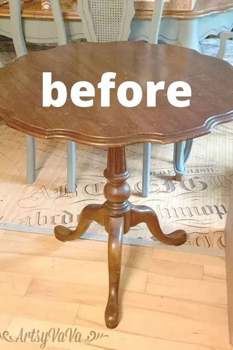 See this creative before and after thrift store table upcycle idea. Painted furniture projects are a great way to decorate your living room, kitchen or entryway on a budget. Inspiring furniture flip DIY upcycled table makeover idea. Desk Chair Makeover, Table Upcycle, Upcycled Table, Wooden Pegboard, Furniture Repurposing, Tilt Top Table, Antique Secretary, End Table Makeover, Diy Stained Glass Window