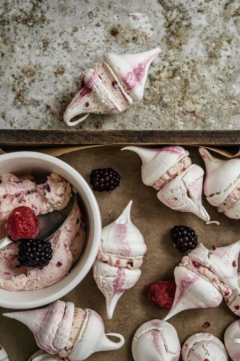 blackberry raspberry meringue kisses                                                                                                                                                                                 More Meringue Kisses Recipe, Twigg Studios, Raspberry Meringue, Mini Meringues, Meringue Pavlova, Pavlova Cake, Cedar Hill Farmhouse, Meringue Kisses, Trip To Nyc