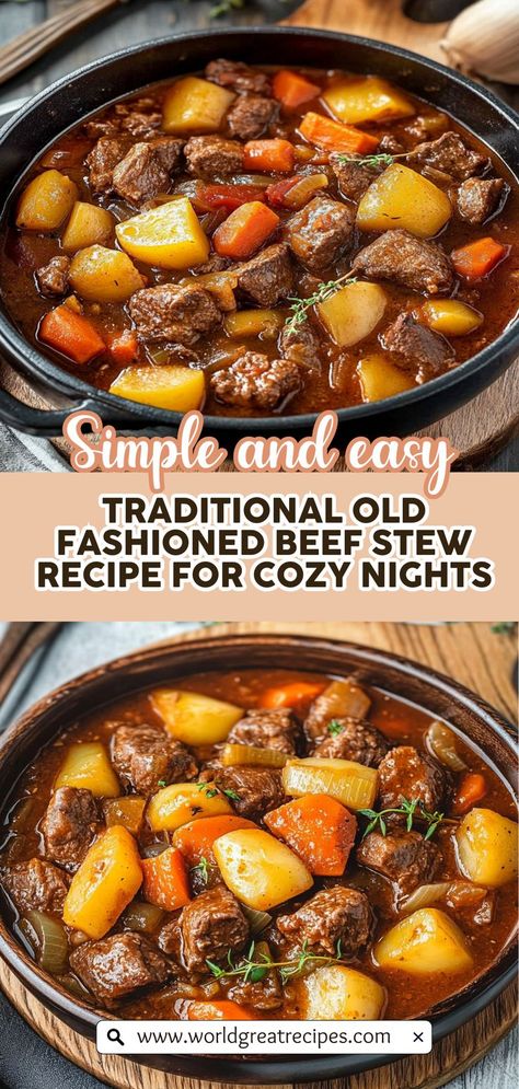 Simplify your dinner plans with this Easy Slow-Cooked Old Fashioned Beef Stew Meal. This recipe is perfect for busy weeknights, allowing you to prep in advance and let the slow cooker do the work. Packed with tender beef, hearty potatoes, and sweet carrots, it’s a comforting dish that satisfies every appetite. Follow our tips to enhance flavors and achieve the ultimate tender texture, making this stew a family favorite that’s as easy to make as it is delicious! Sweet Potato Beef Stew, Flavorful Beef Stew, Old Fashioned Beef Stew, Quick Easy Family Meals, Sweet Carrots, Beef Tip Recipes, Cozy Dinners, Gourmet Dishes, Dinners Easy