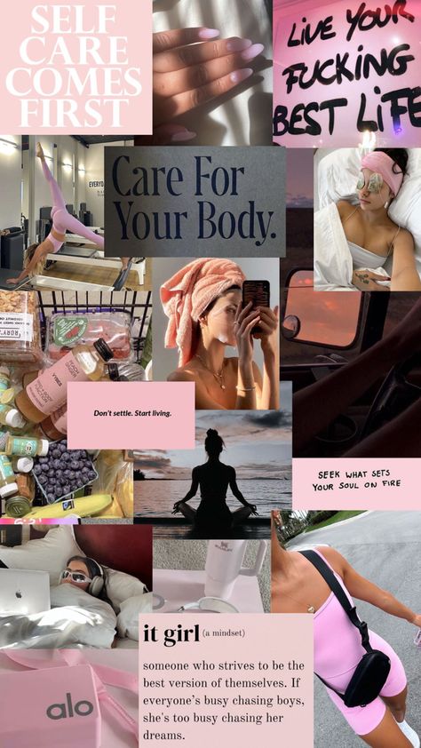 #pinkasthetic #itgirl #moodboard #visionboard #2024glowup #wellness Choosing Yourself Aesthetic, How To Be Asthetic Life, Generous Aesthetic, Yourself Aesthetic, 2024 Era, 2024 Vision Board, Soul On Fire, 2024 Vision, Fun To Be One