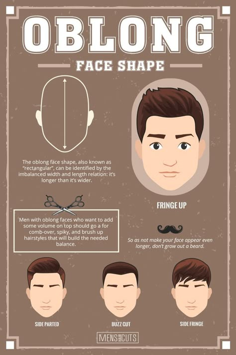 Oblong Face #faceshape #faceshapes #oblongface ★Face shapes guide to matching your haircut perfectly. Take advantage of your unique face shape features and enhance them with your head and facial hair.★ See more: #menshaircuts #menshairstyles Mens Hairstyles Oval Face, Haircut Guys, Face Shape Hairstyles Men, What Haircut Should I Get, Male Face Shapes, Oval Face Men, Haircut Guide, Oblong Face Hairstyles, Hairstyles Asian