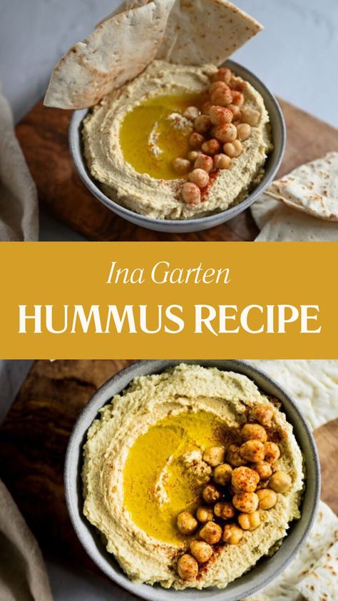 Ina Garten Hummus Recipe Ina Garten Hummus Recipe, Garlic Hummus Recipe Homemade, Tahini Cups, Hummus With Tahini, Cocktail Snacks, Garlic Hummus Recipe, Ina Garden, Hummus Recipe Homemade, Garlic Hummus