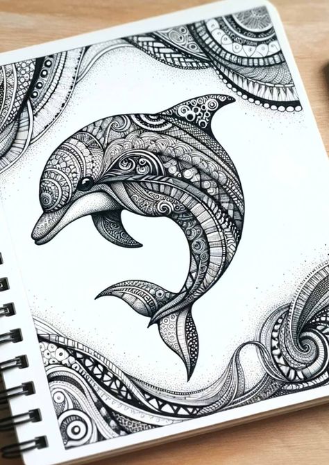 Mandala art ideas creative Unique Drawing Ideas Creative Awesome, Zentangle Animals Art Easy, New Drawing Ideas Inspiration, Cute Pen Drawings, Mandala Art Animals, Stilasi Fauna, Animal Mandala Art, Unique Drawings Creative Sketch, Colourful Zentangle Art