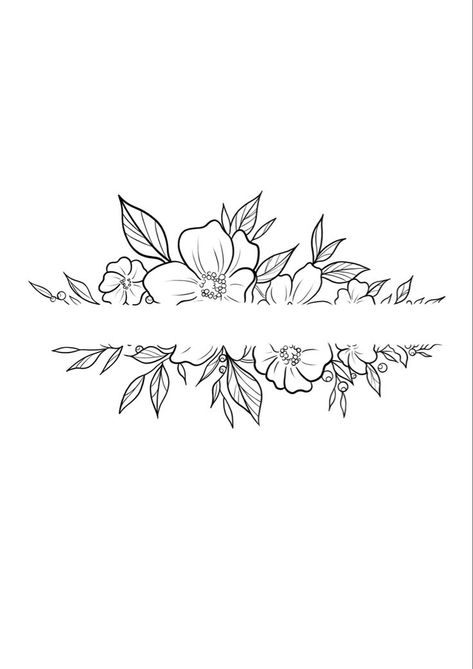 Border Flowers Drawing, Floral Banner Tattoo, Bed Of Flowers Tattoo, Memorial Tattoo Stencils, Flower Banner Tattoo, Border Tattoo Ideas, Tattoo Borders Ideas, Flower Border Tattoo, Mandala Tattoo Flower