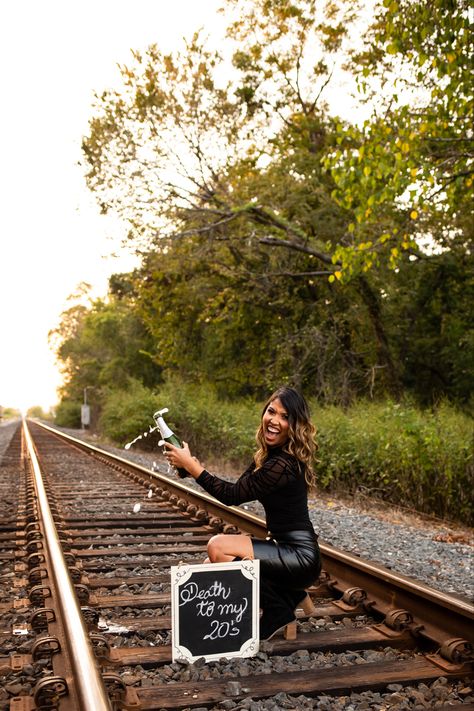 #30birthday #30 #birthday Railroad Photoshoot Ideas, Railroad Photoshoot, Track Pictures, 30 Birthday, Dirty 30, Train Tracks, Birthday Photoshoot, Birthday Photos, 30th Birthday